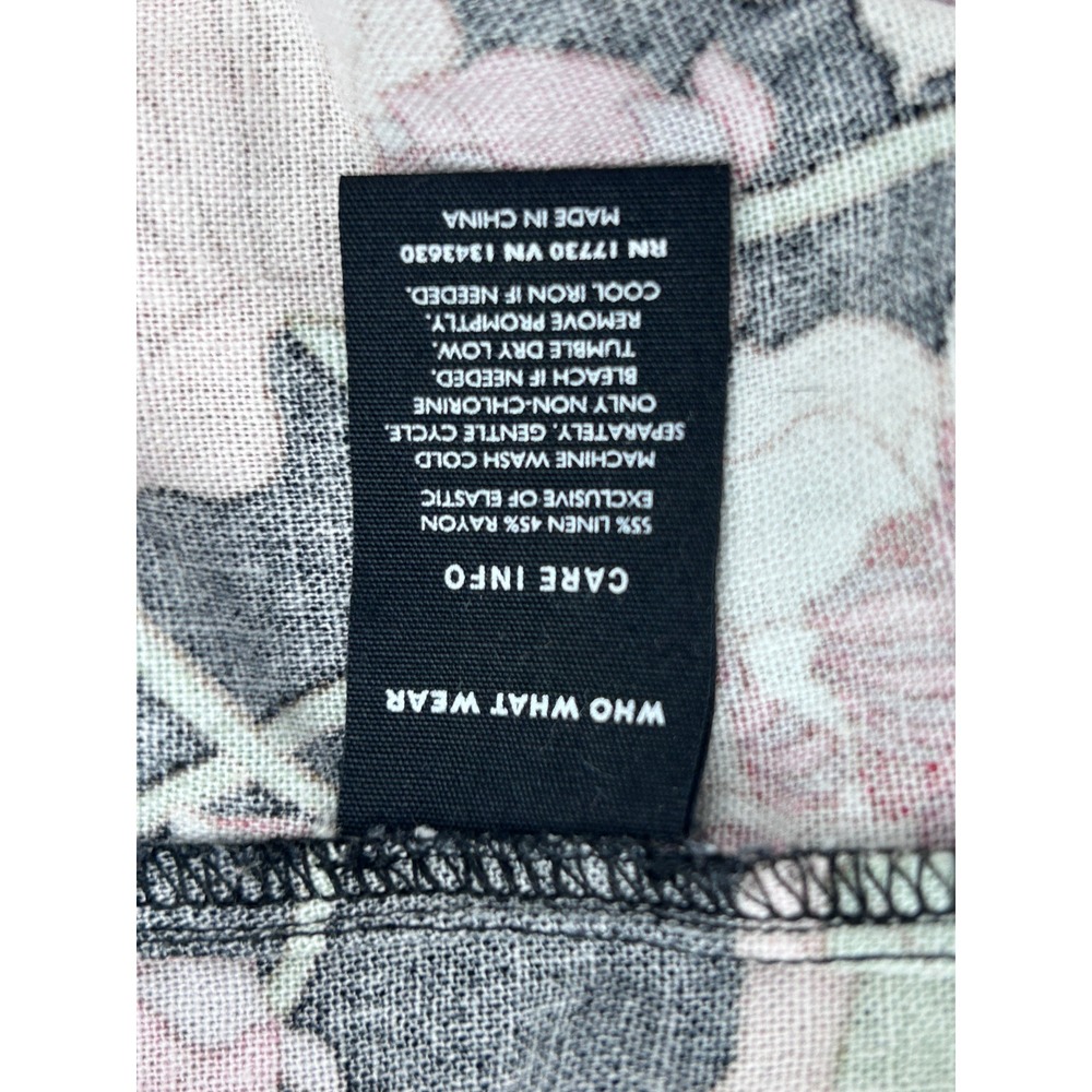Who What Wear Womens Large Floral Linen Blend Puff Sleeve Smocked Crop Top Black - Picture 7 of 7